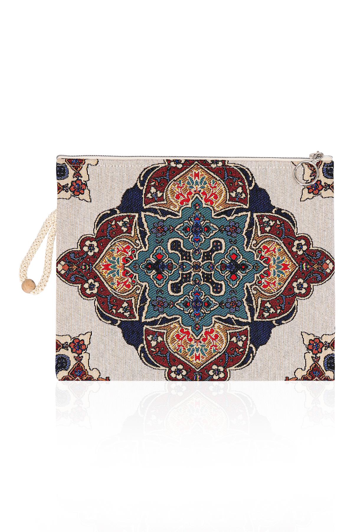 Etnik Desenli Kadın Portföy Clucth Çanta Makyaj Çanta El Çantası