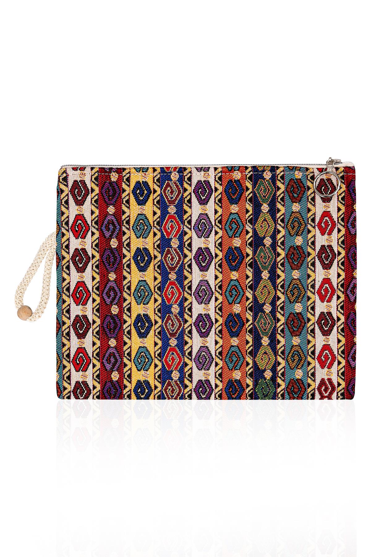 Etnik Desenli Kadın Portföy Clucth Çanta Makyaj Çanta El Çantası