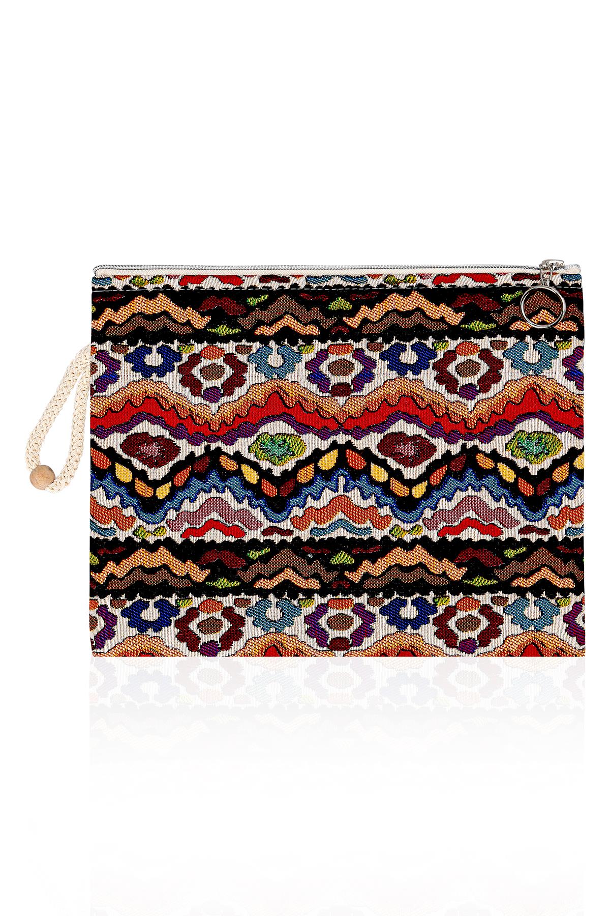 Etnik Desenli Kadın Portföy Clucth Çanta Makyaj Çanta El Çantası