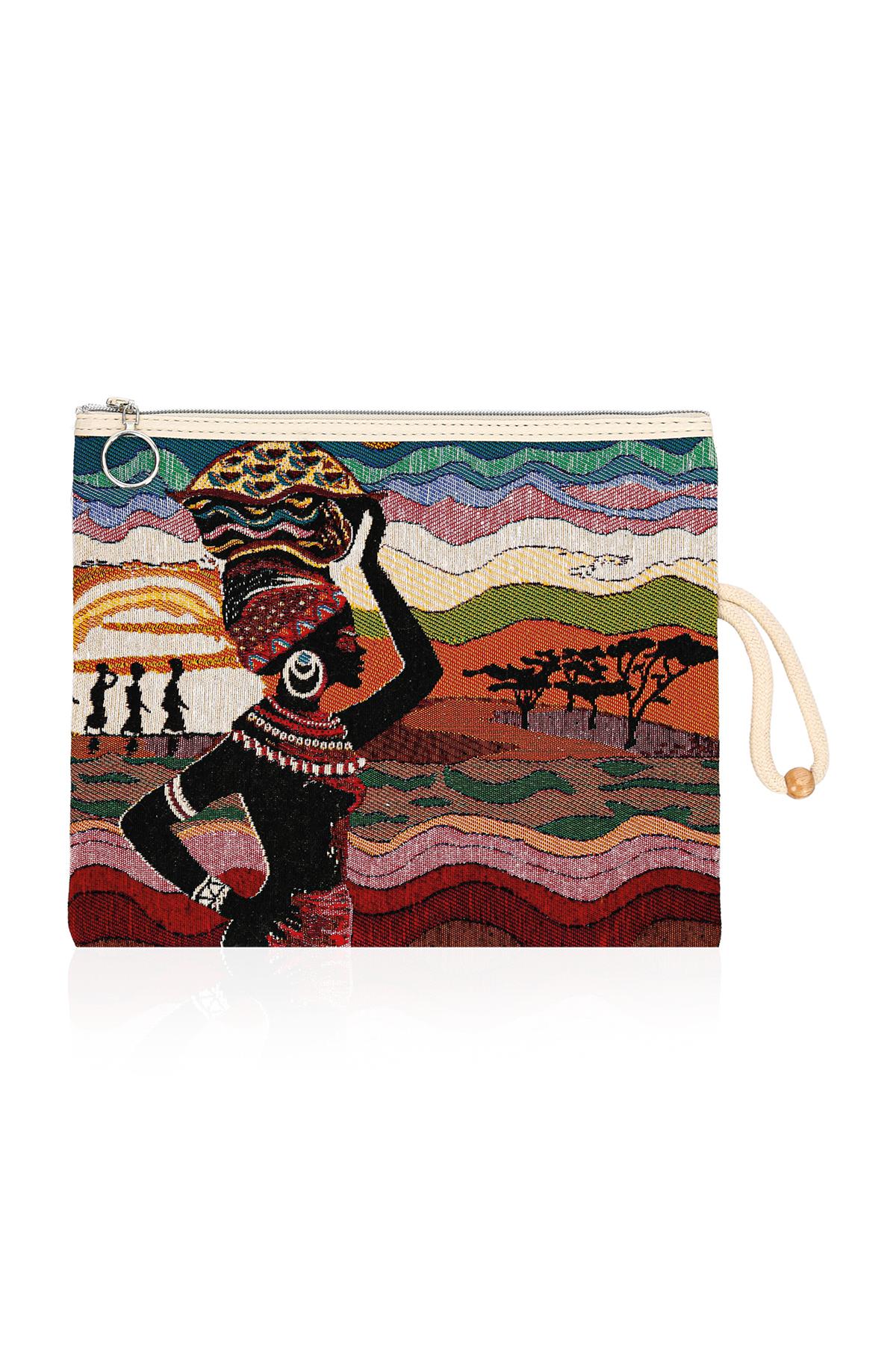 Etnik Desenli Kadın Portföy Clucth Çanta Makyaj Çanta El Çantası