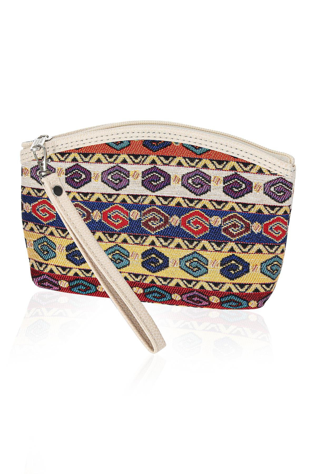 Etnik Desenli Kadın Portföy Clucth Çanta Makyaj Çanta El Çantası