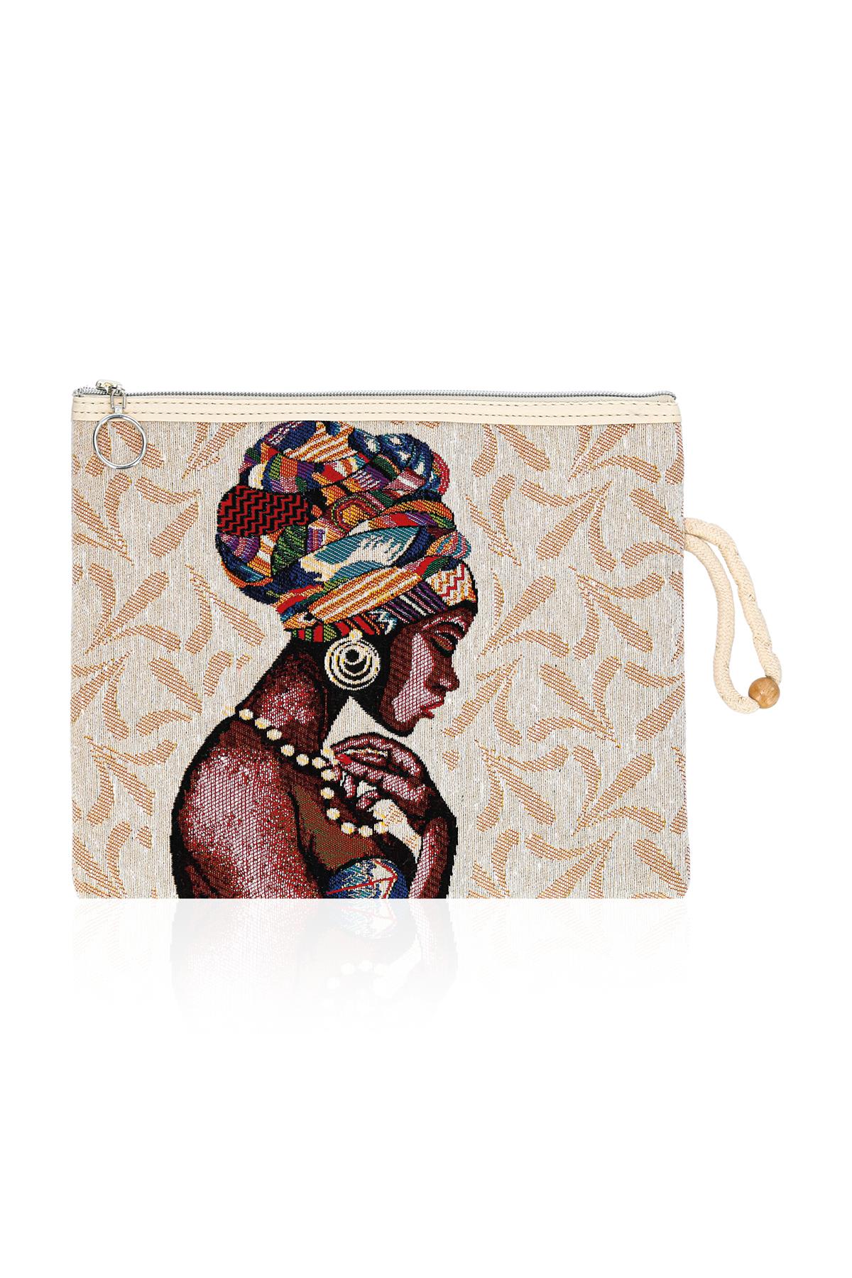 Etnik Desenli Kadın Portföy Clucth Çanta Makyaj Çanta El Çantası