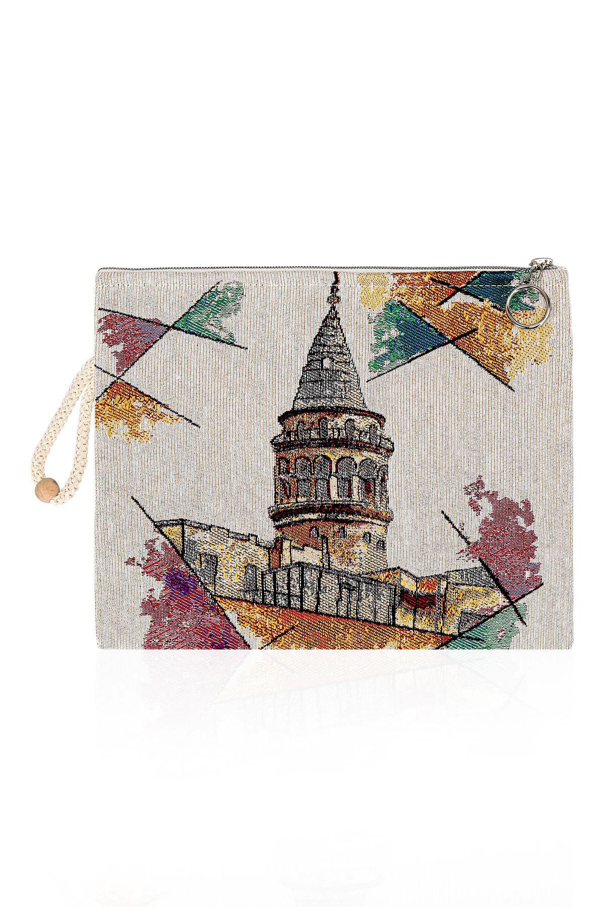 Etnik Desenli Kadın Portföy Clucth Çanta Makyaj Çanta El Çantası