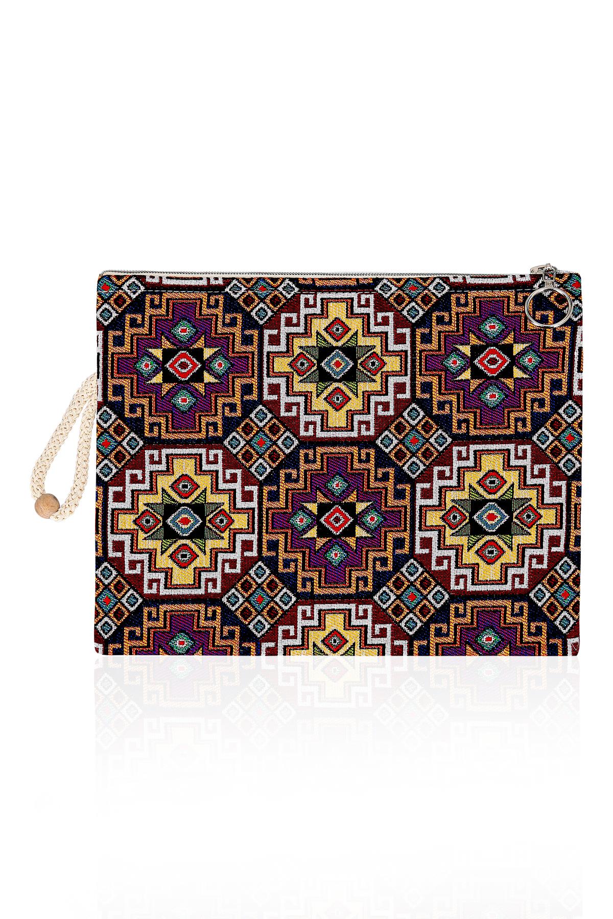 Etnik Desenli Kadın Portföy Clucth Çanta Makyaj Çanta El Çantası