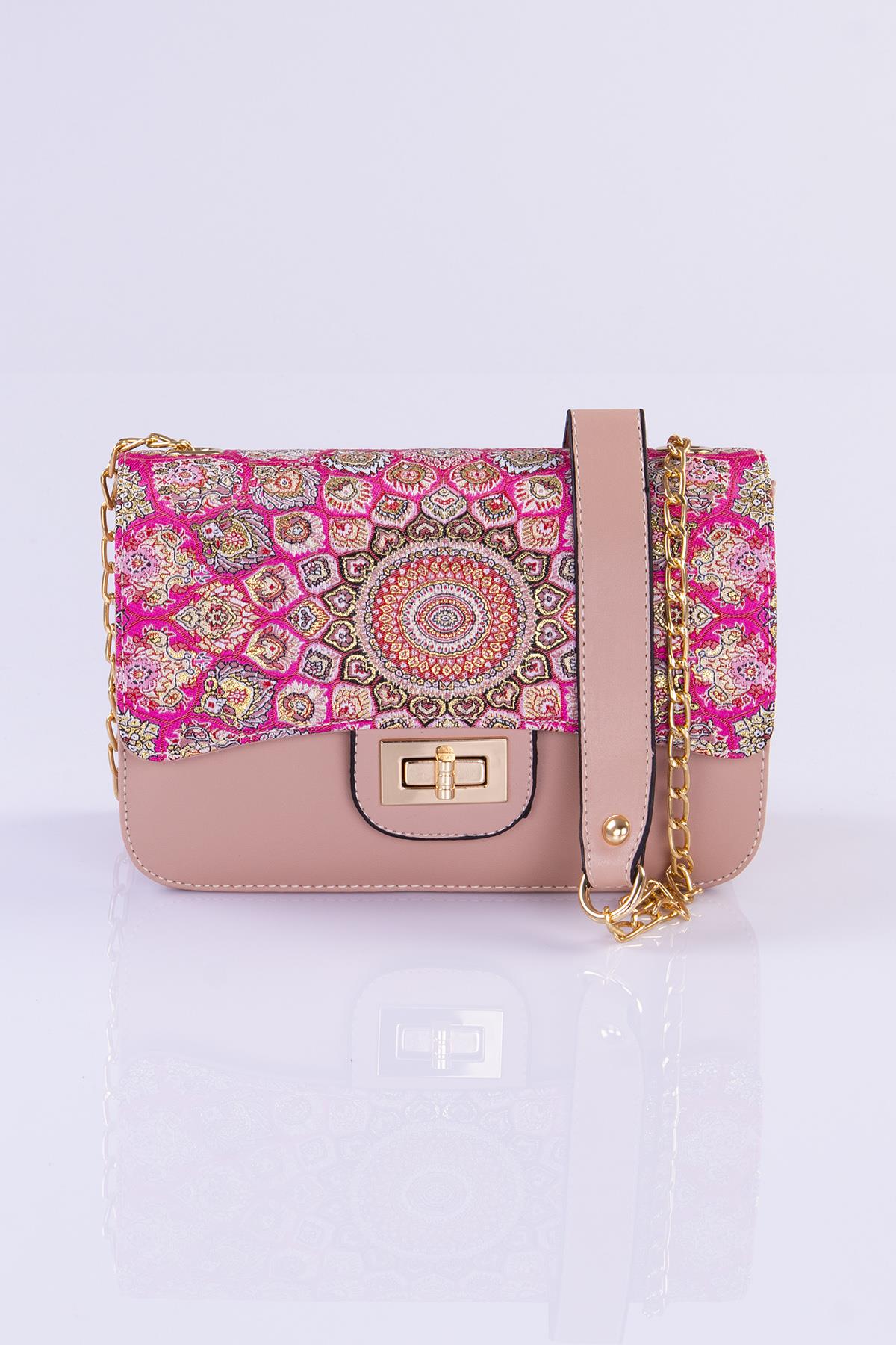 Mottif İstanbul Zincirli  Otantik Dokuma Pembe Omuz Çanta 1015.17
