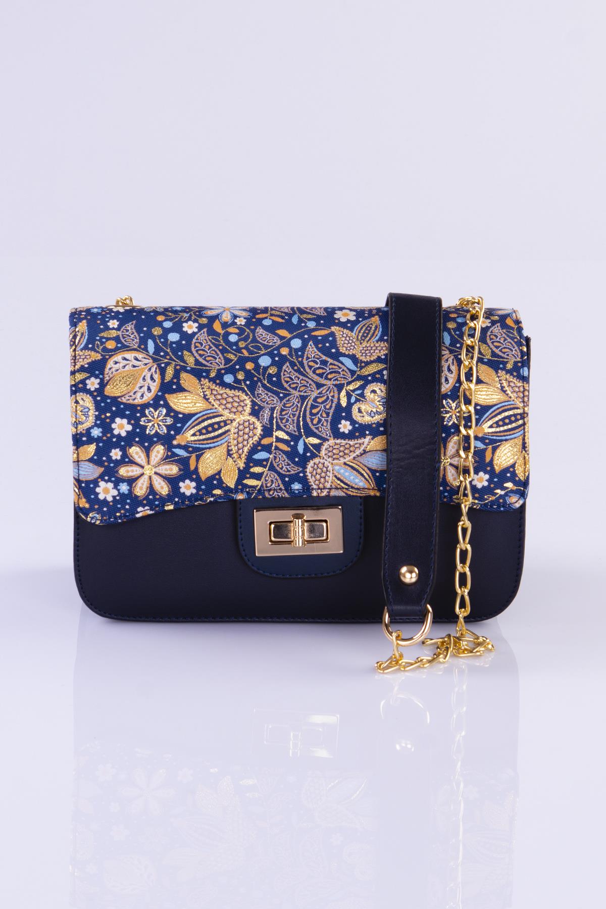 Mottif İstanbul Zincirli  Otantik Dokuma Lacivert Omuz Çanta 1015.19