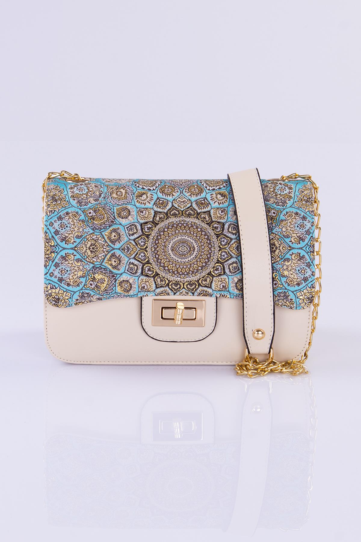 Mottif İstanbul Zincirli  Otantik Dokuma Turkuaz Omuz Çanta 1015.05