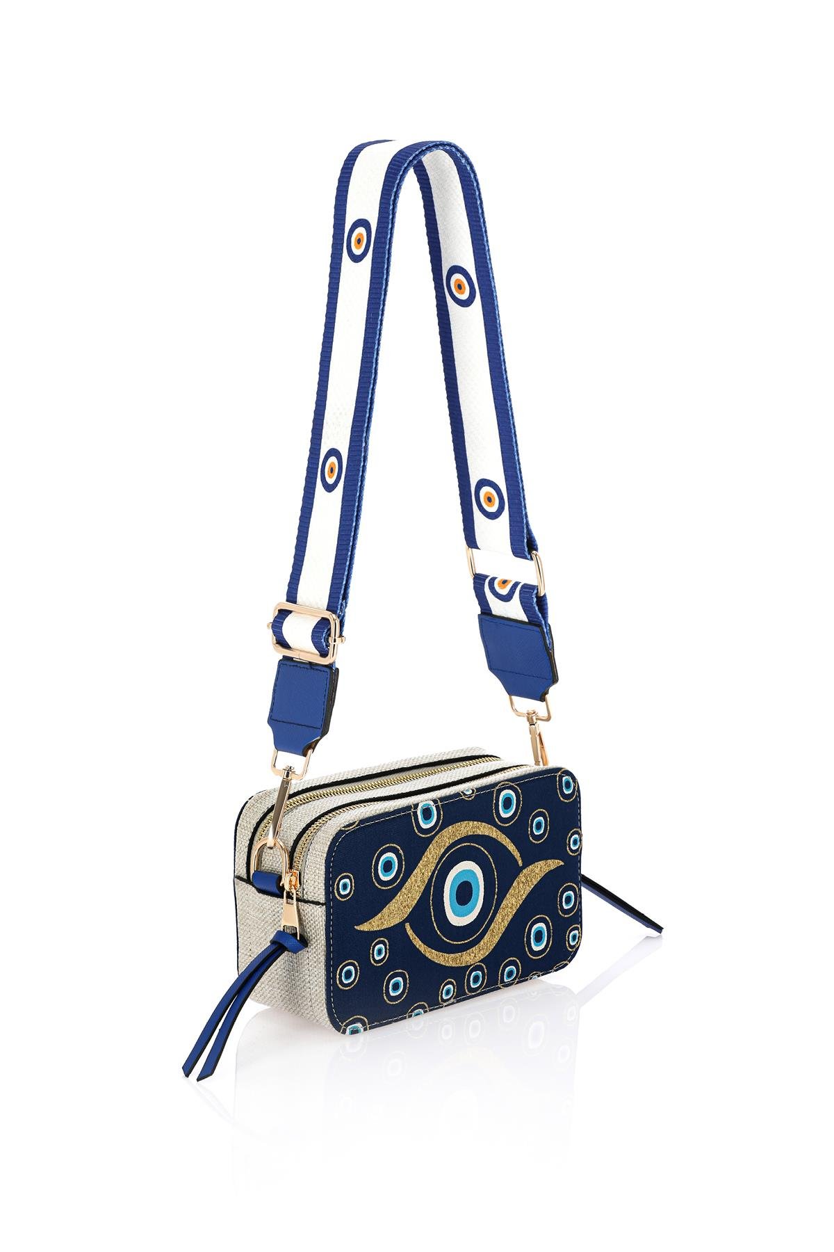 Omuz Kadın Çanta Fermuarlı Ayarlanabilir Askılı El Kol ve Omuz Çantası Motif İstanbul Nazar 1071