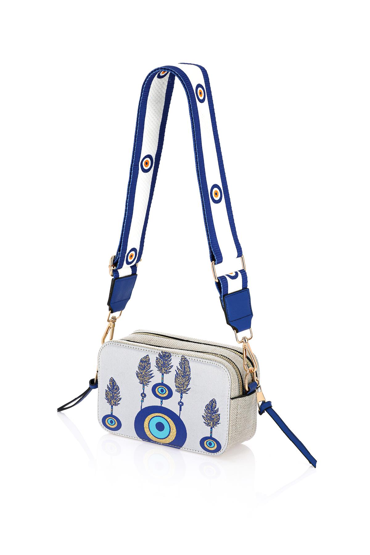 Omuz Kadın Çanta Fermuarlı Ayarlanabilir Askılı El Kol ve Omuz Çantası Motif İstanbul Nazar 1071