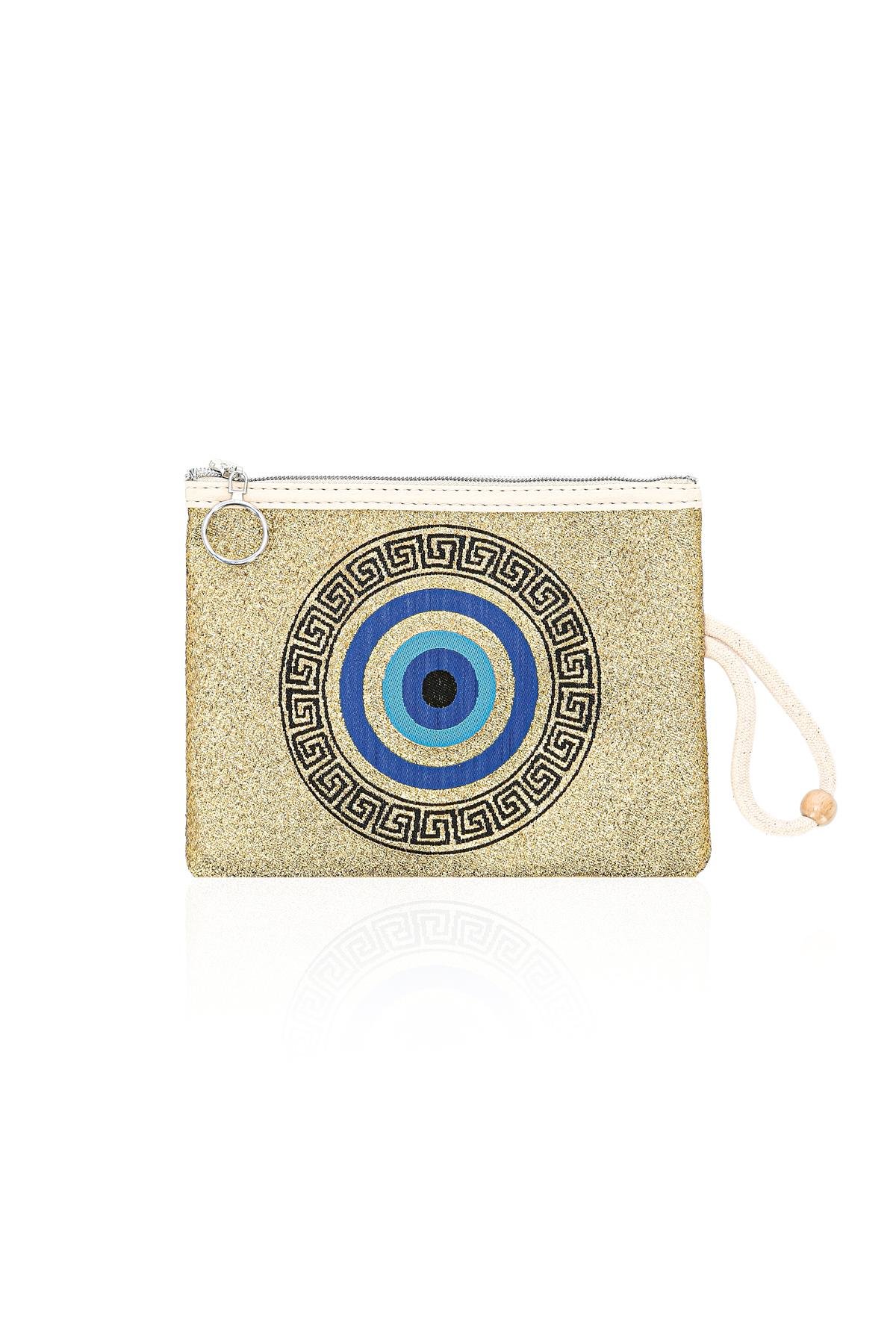 Özel Tasarım Nazar Desenli Kadın Portföy Clucth Çanta Makyaj Çanta El Çantası