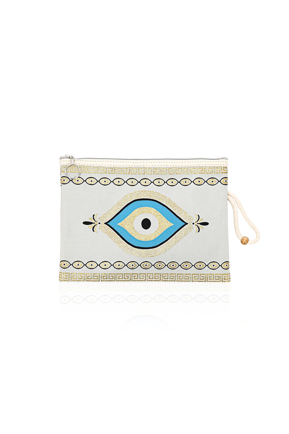 Özel Tasarım Nazar Desenli Kadın Portföy Clucth Çanta Makyaj Çanta El Çantası