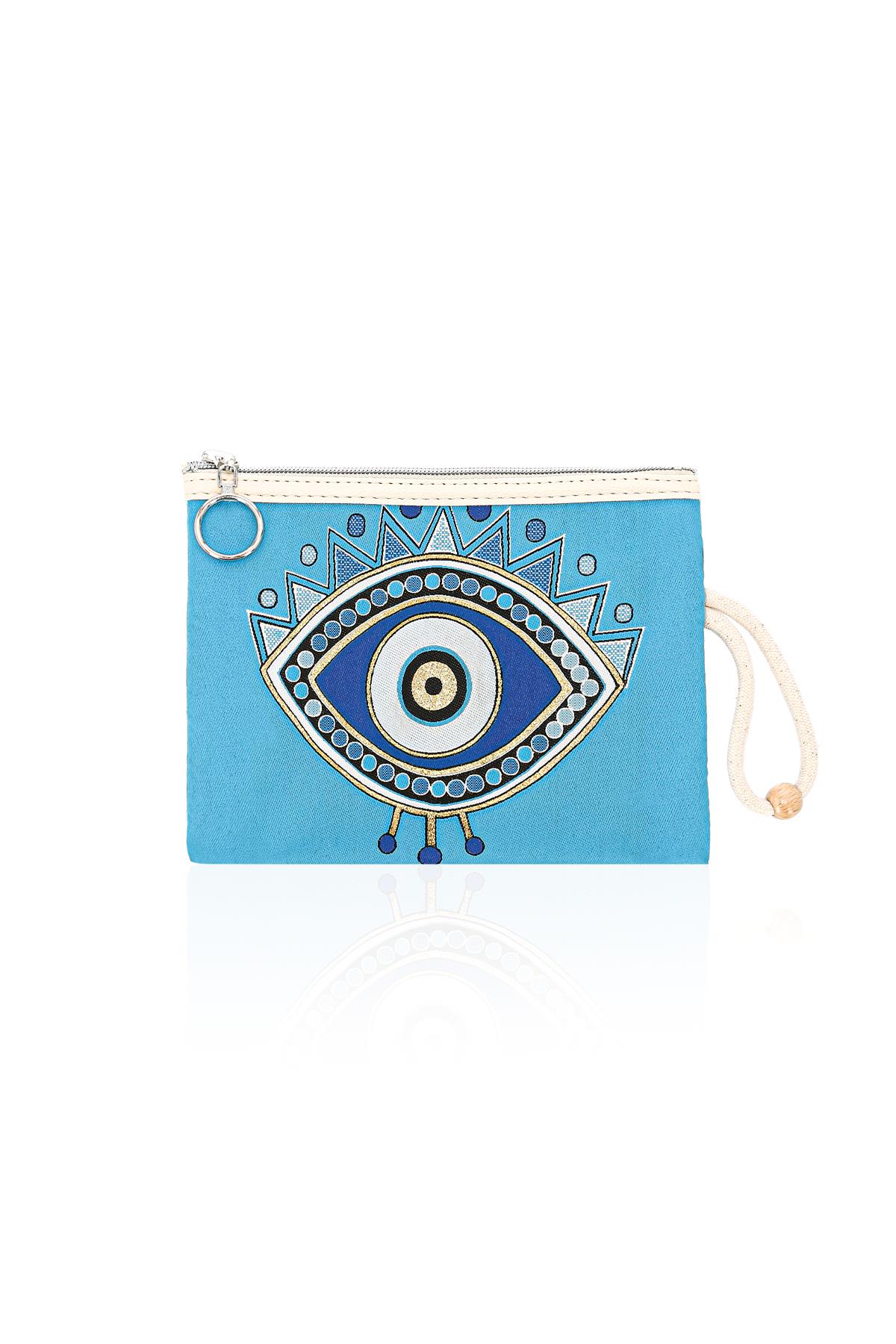 Özel Tasarım Nazar Desenli Kadın Portföy Clucth Çanta Makyaj Çanta El Çantası