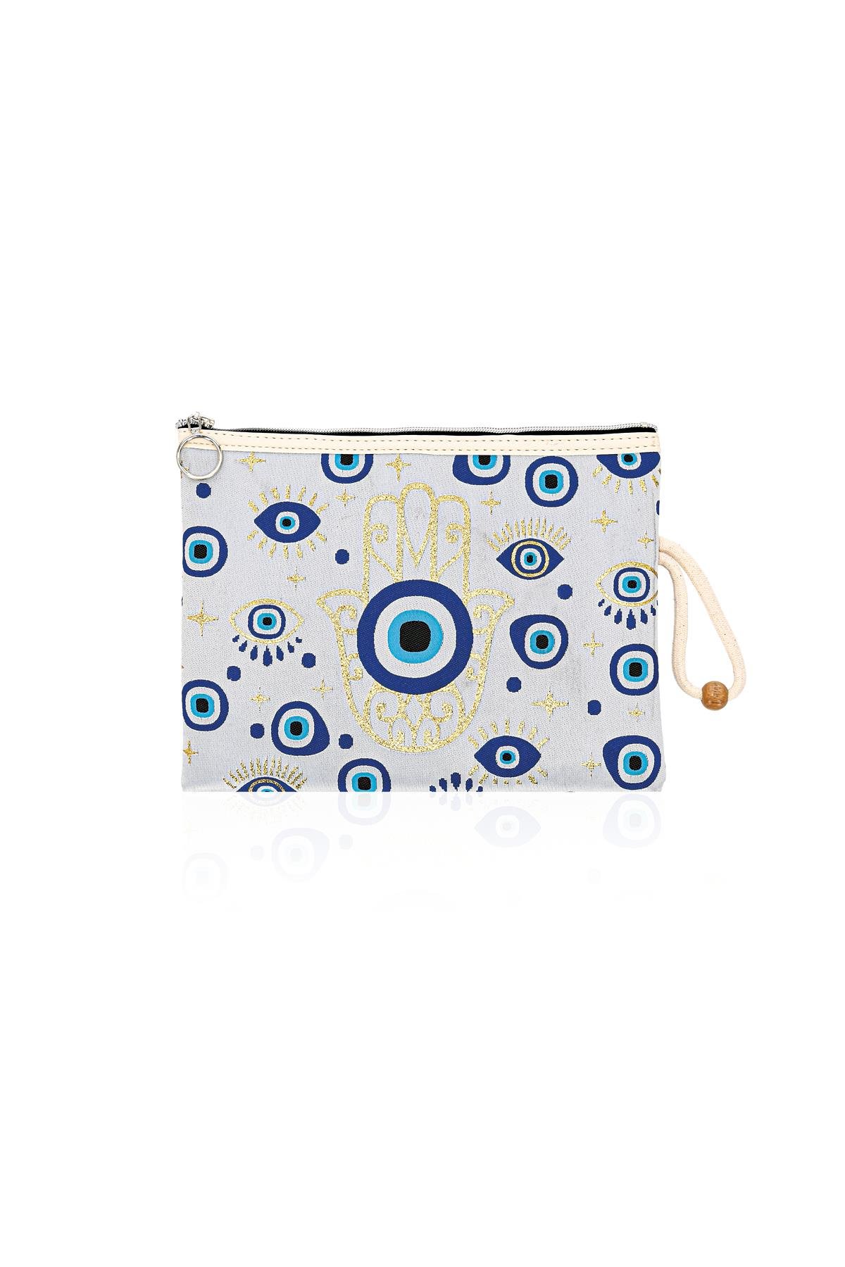 Özel Tasarım Nazar Desenli Kadın Portföy Clucth Çanta Makyaj Çanta El Çantası