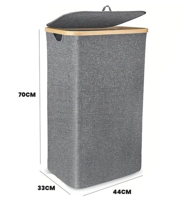 100 Lt Katlanır Kumaş Bambu Çamaşır Sepeti İçi Fileli Kirli Çamaşır Sepeti