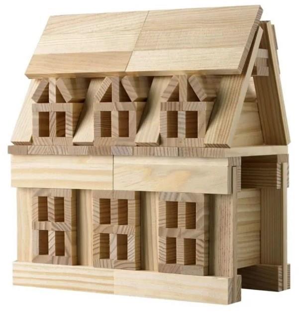 200 Parça Ahşap Yapı Blokları Wood City Blocks Doğal Ahşap Eğitici Oyuncak