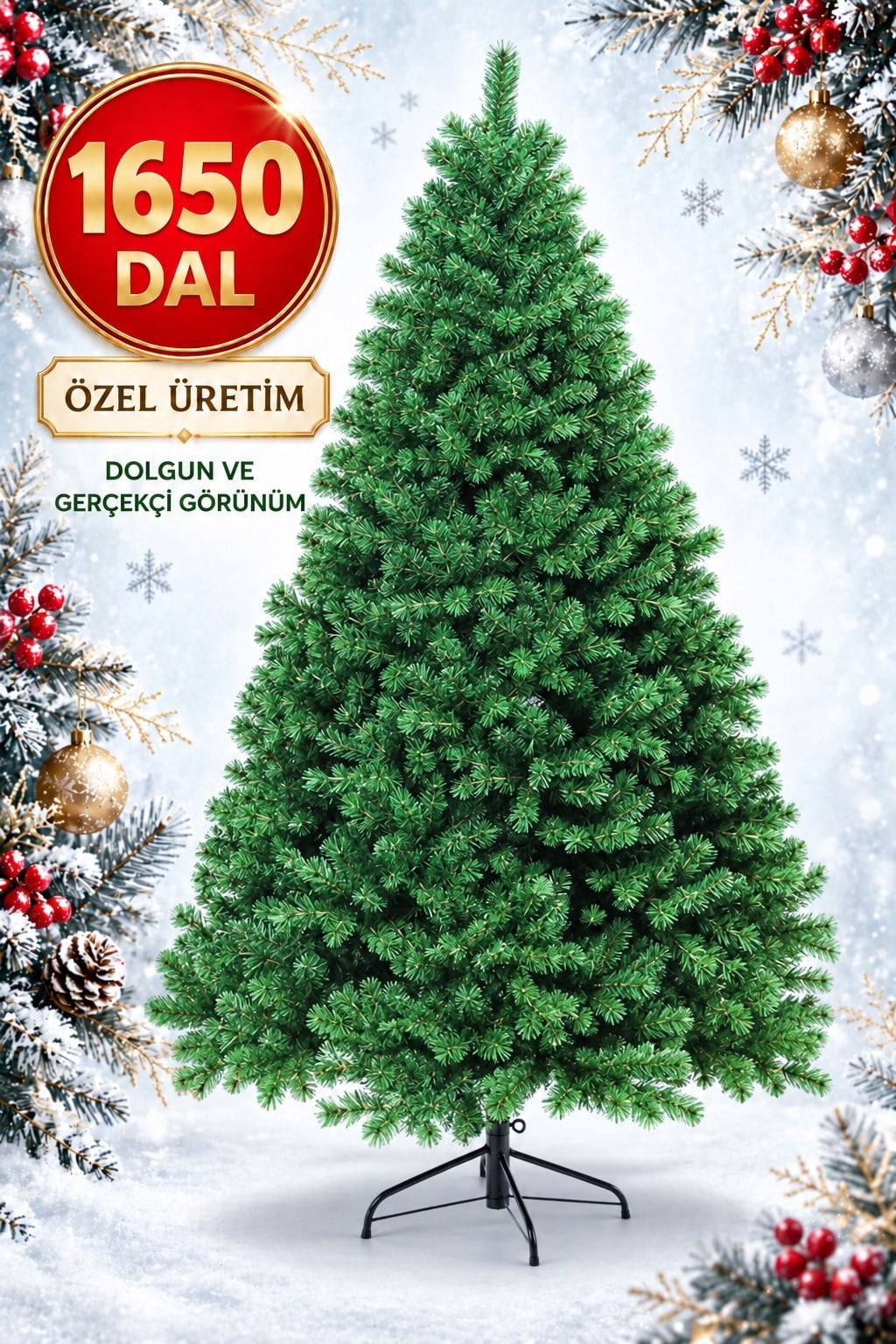 250 Cm Lüks Yılbaşı Ağacı 1650 Sık Dallı Gerçekçi Görünümlü Noel Ağacı Yılbaşı Çam Ağacı