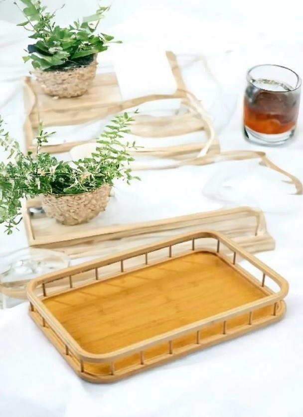 2Li Bambu Tepsi Çay Servis Sunum Tepsisi Tepsi Seti Servis Tepsisi
