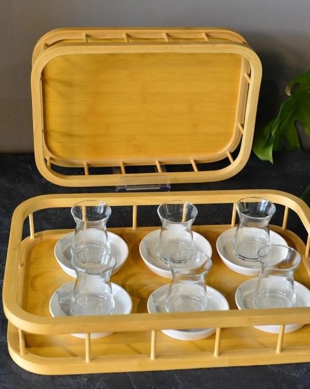 2Li Bambu Tepsi Çay Servis Sunum Tepsisi Tepsi Seti Servis Tepsisi