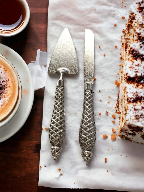 2li Lüks Pasta Bıçak Ve Spatula Seti Özel Günler İçin Pasta Seti Gümüş