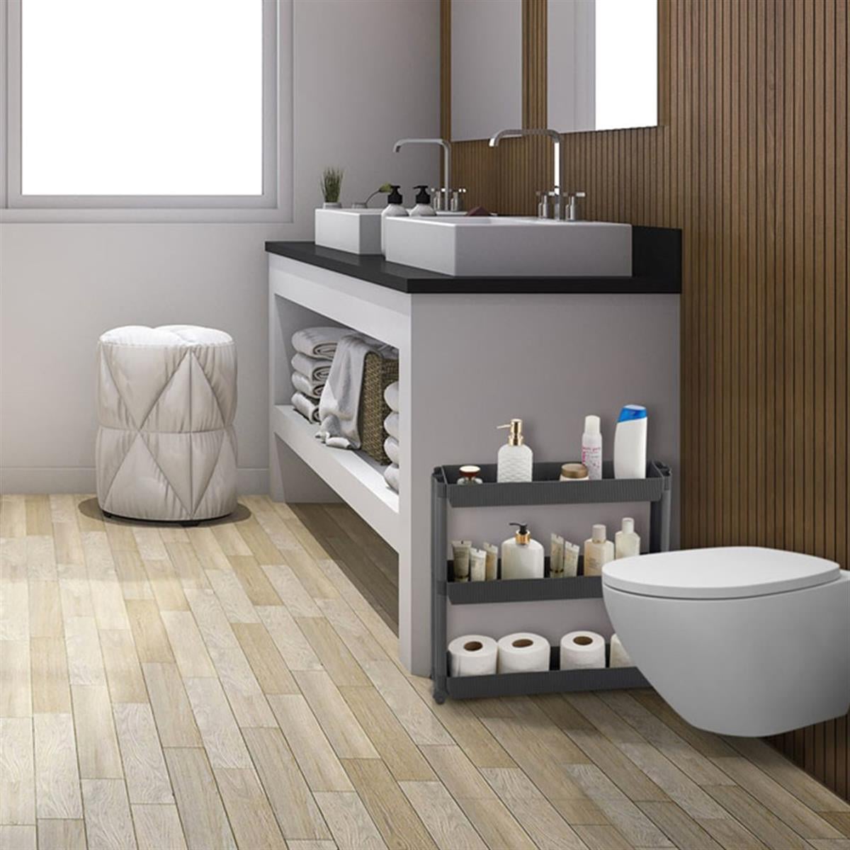 3 Katlı Tekerlekli Tezgah Arası Düzenleyici Raf Banyo Mutfak Rafı
