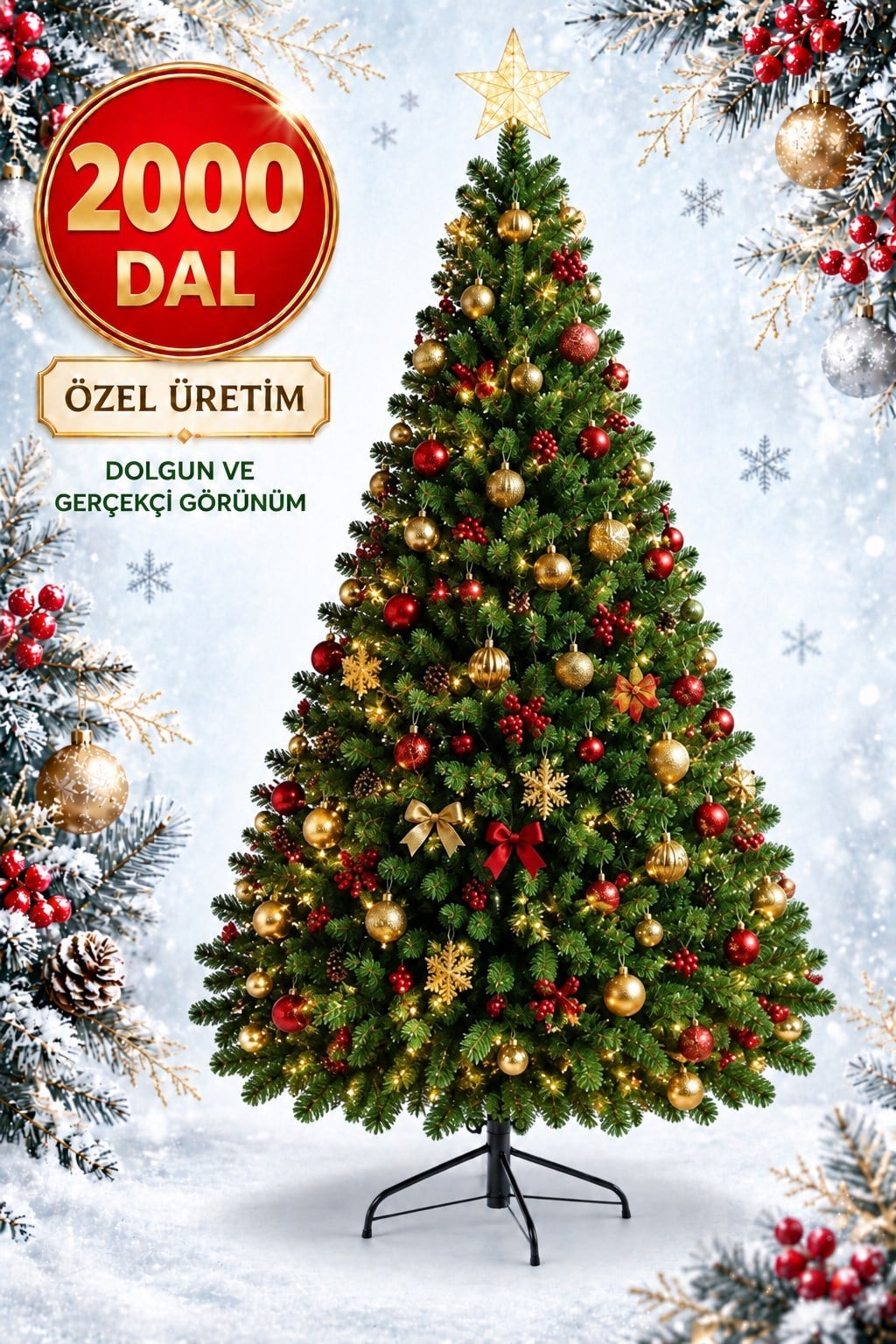 300 Cm Lüks Yılbaşı Ağacı 2000 Sık Dallı Gerçekçi Görünümlü Noel Ağacı Yılbaşı Çam Ağacı