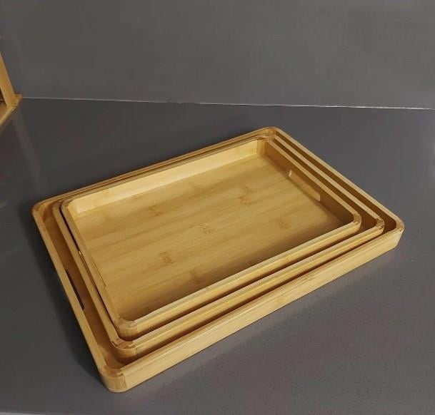 3lü Bambu Lüks Servis Tepsisi 3 Boy Çay- Kahve Sunum Tepsisi