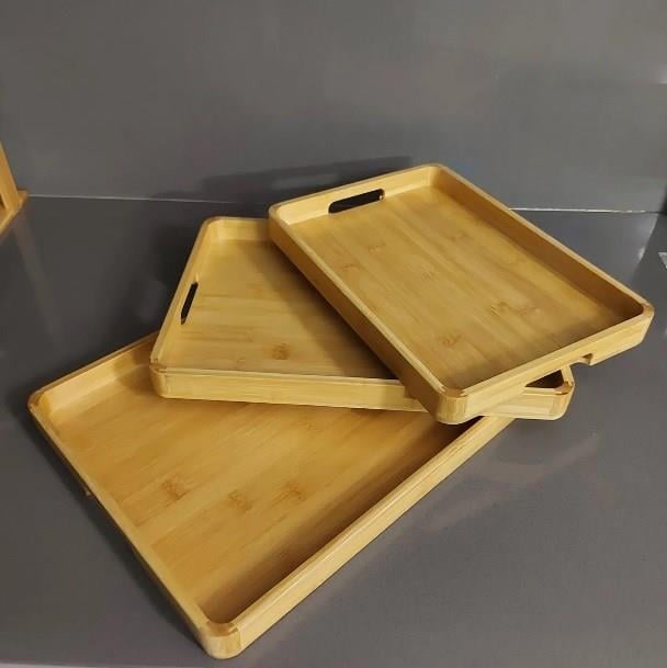 3lü Bambu Lüks Servis Tepsisi 3 Boy Çay- Kahve Sunum Tepsisi