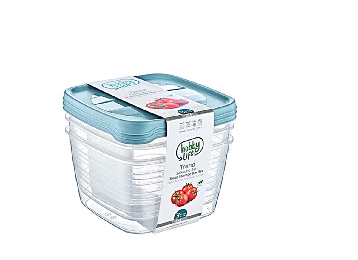 3lü Trend Kare Saklama Kabı Set 3 x 4 Litre