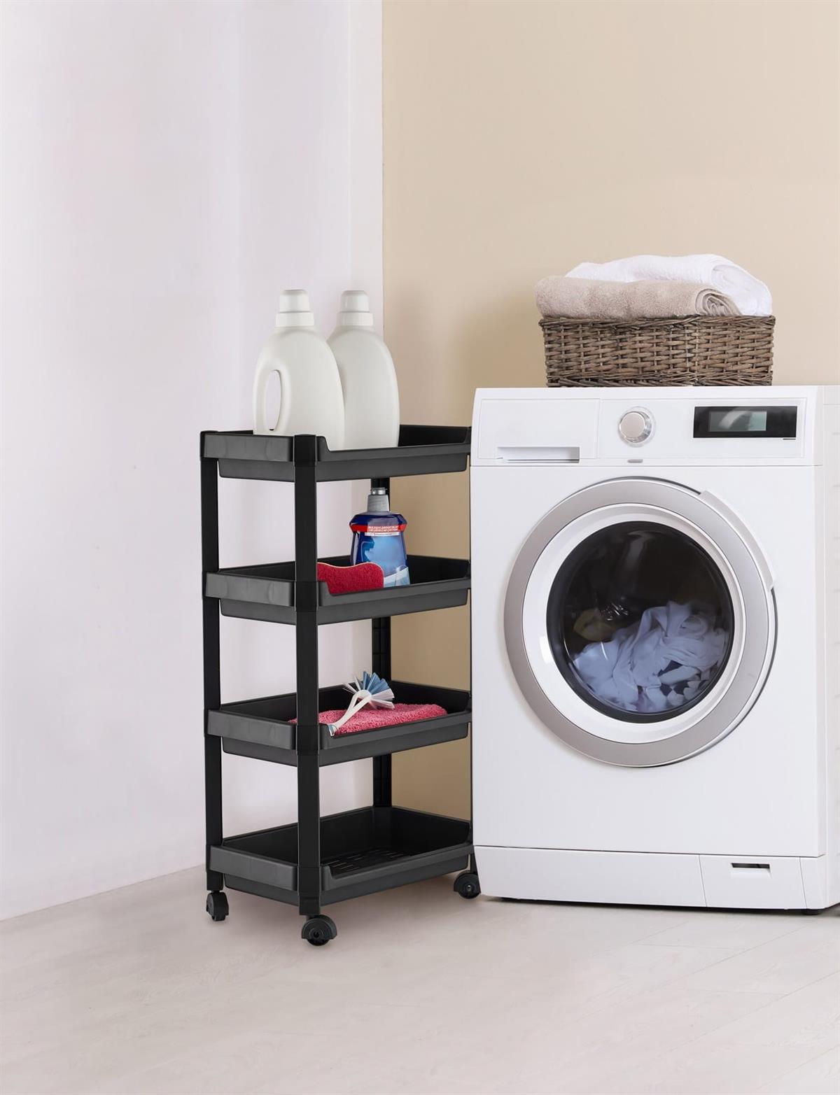 4 Katlı Portatif Mutfak Banyo Düzenleyici Tekerlekli Geniş Organizer Raf Siyah