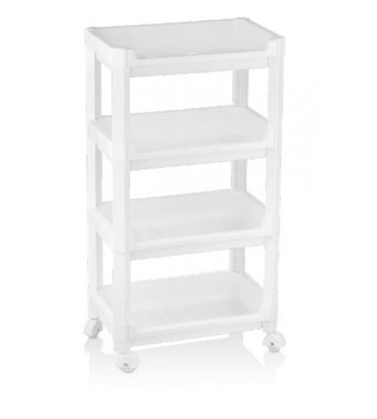4 Katlı Portatif Mutfak Banyo Düzenleyici Tekerlekli Geniş Organizer Raf Beyaz