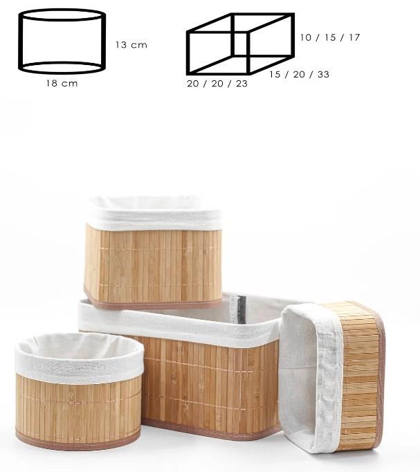 4lü Bambu Sepet Naturel Astarlı Çok Amaçlı Saklama Kutusu Seti