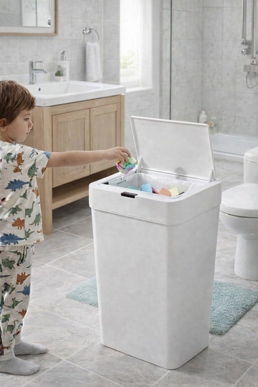 50 Litre Kızıl Ötesi Sensörlü Otomatik Çöp Kovası Ofis Mutfak Banyo Antibakteriyel Çöp Kovası Beyaz