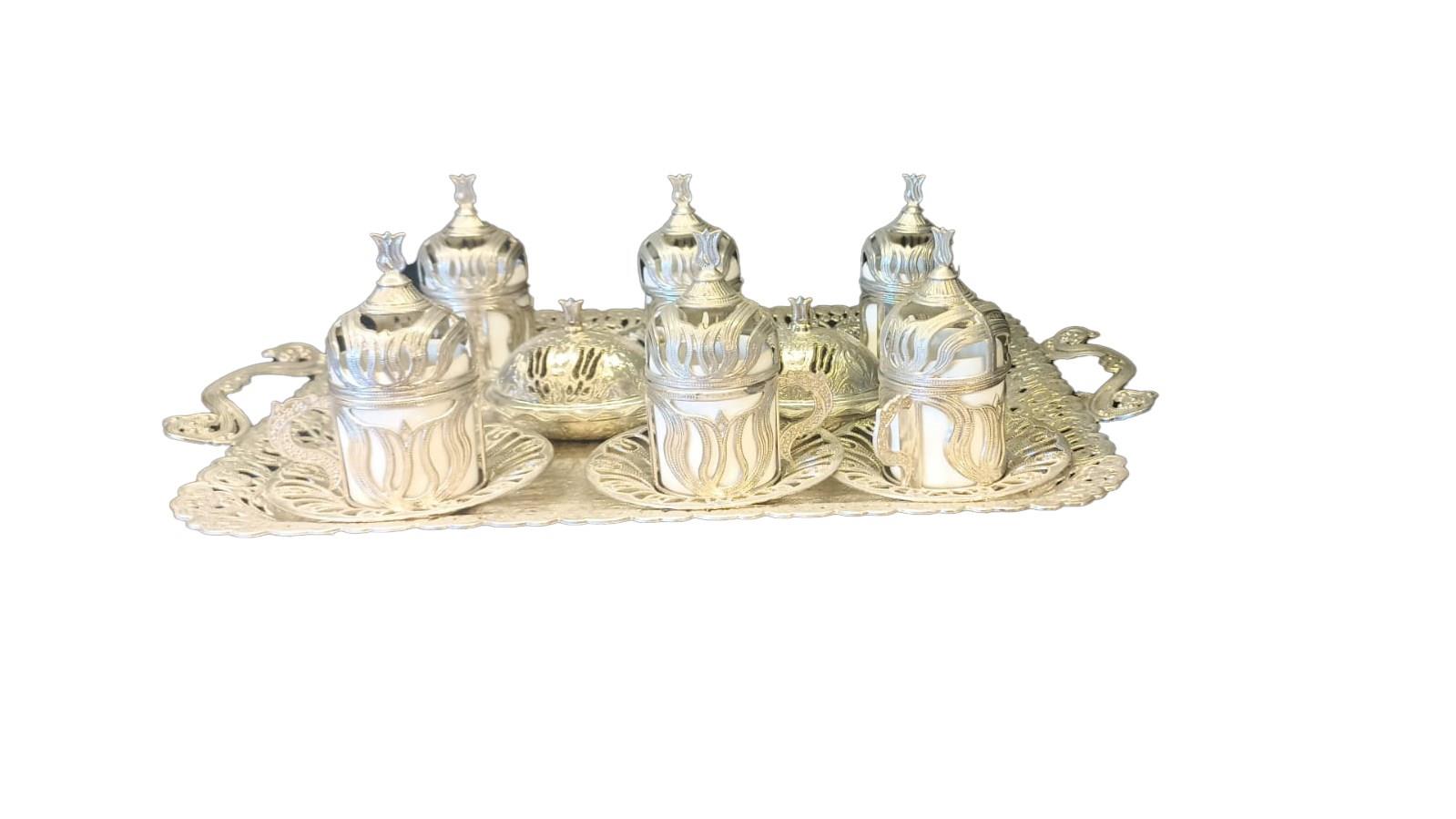 6 Kişilik Osmanlı Desenli Türk Kahvesi Fincan Takımı Tepsi Lokumluk Fincan Seti