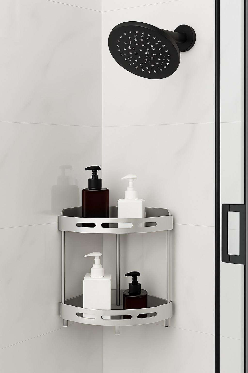Alüminyum Paslanmaz 2 Katlı Banyo Köşe Rafı Banyo Düzenleyici Organizer