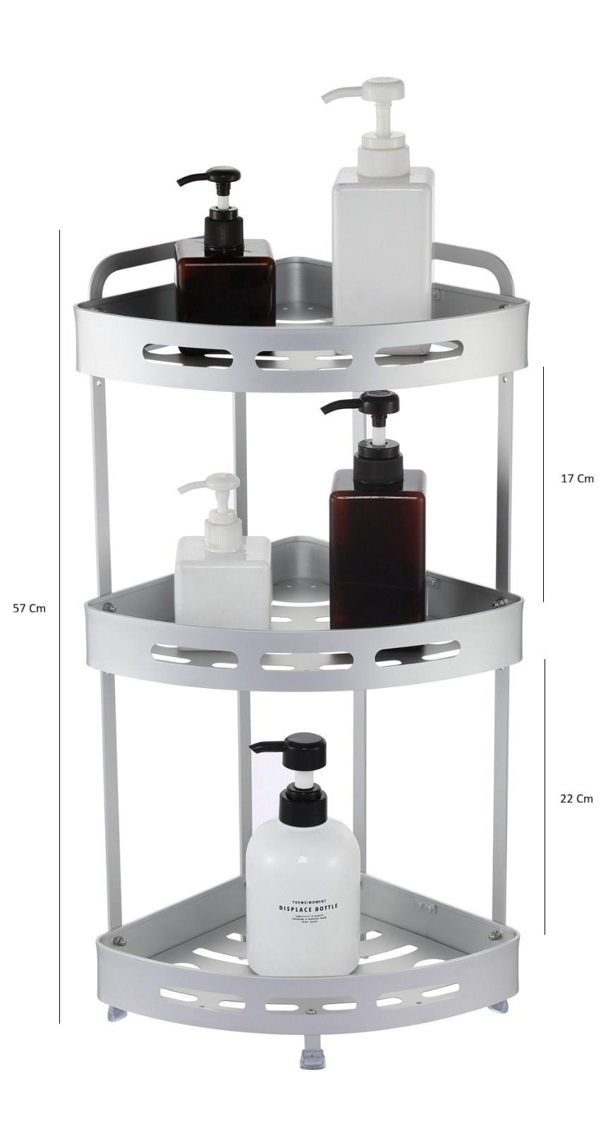 Alüminyum Paslanmaz 3 Katlı Banyo Köşe Rafı Banyo Düzenleyici Organizer