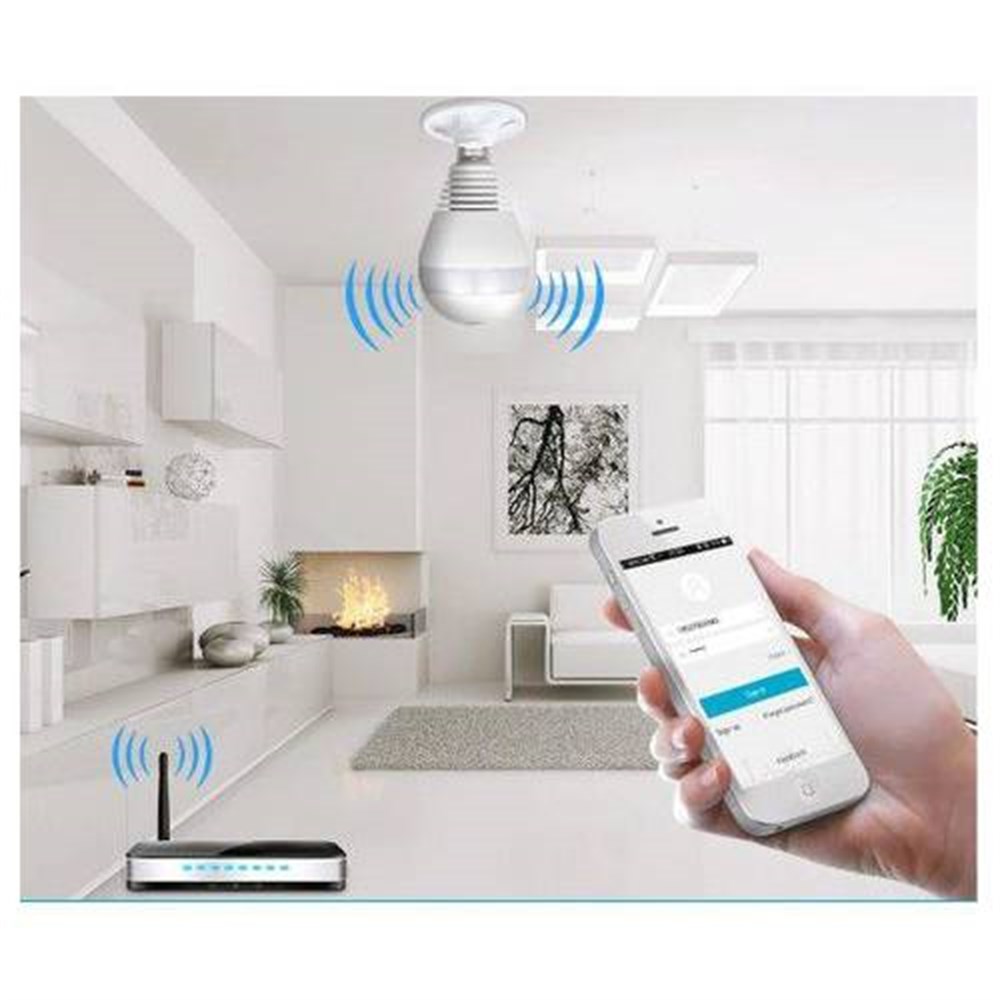 AngelEye KS-606 Panoromik Wifi Ampul Kamera Bebek Bakıcı Kamerası Cepten Takip