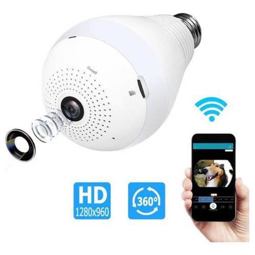 AngelEye KS-606 Panoromik Wifi Ampul Kamera Bebek Bakıcı Kamerası Cepten Takip