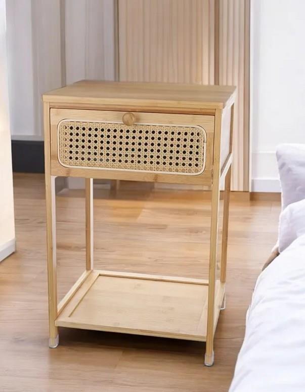 Bambu 2 Katlı Çekmeceli Oturma Odası Yatak Odası Komodini Rattan Komodin