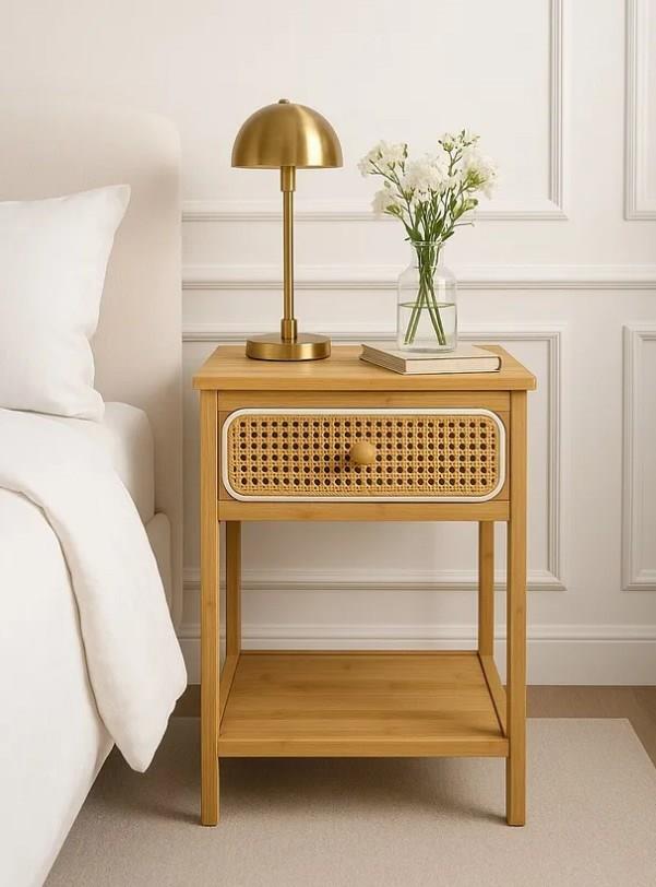 Bambu 2 Katlı Çekmeceli Oturma Odası Yatak Odası Komodini Rattan Komodin