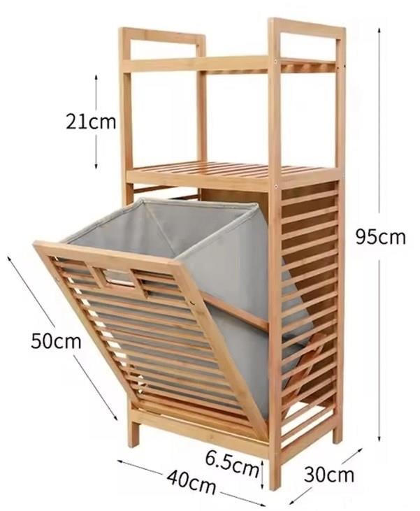 Bambu 2 Raflı Kirli Sepeti Çok Amaçlı Banyo Düzenleyici Organizer Raf