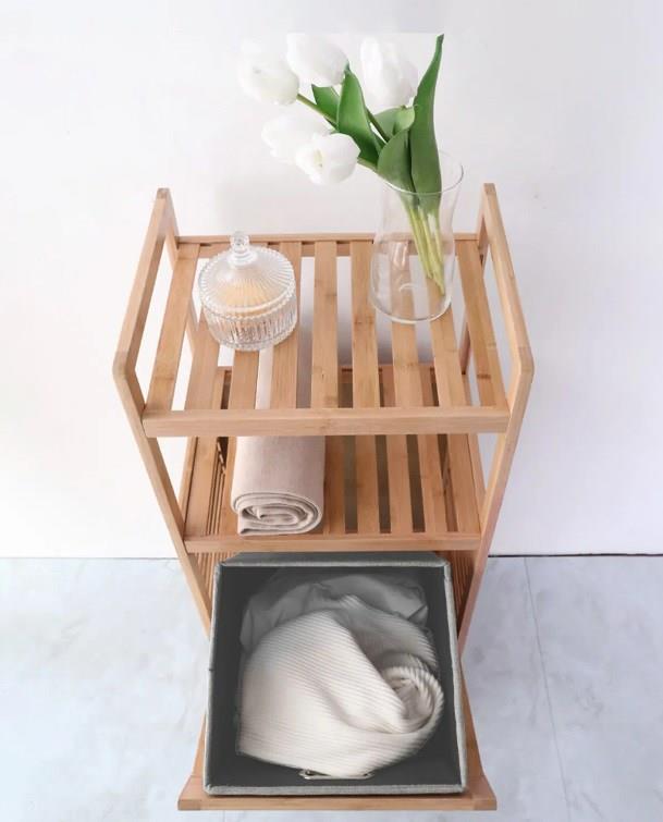 Bambu 2 Raflı Kirli Sepeti Çok Amaçlı Banyo Düzenleyici Organizer Raf