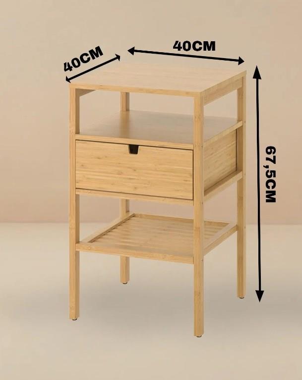 Bambu 3 Katlı Çekmeceli Oturma Odası Yatak Odası Komodini Raflı Komodin