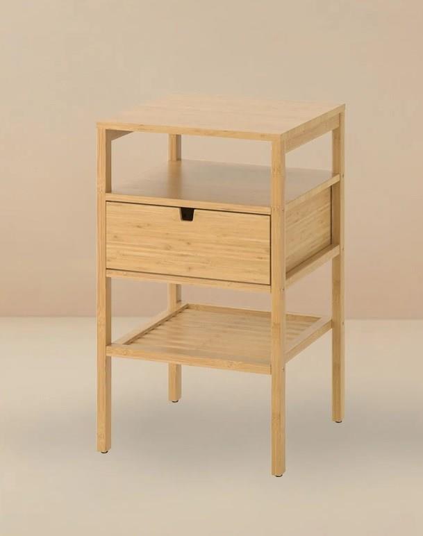 Bambu 3 Katlı Çekmeceli Oturma Odası Yatak Odası Komodini Raflı Komodin