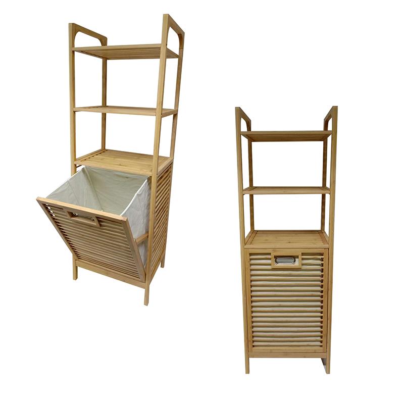Bambu 3 Raflı Kirli Sepeti Çok Amaçlı Banyo Düzenleyici Organizer Raf