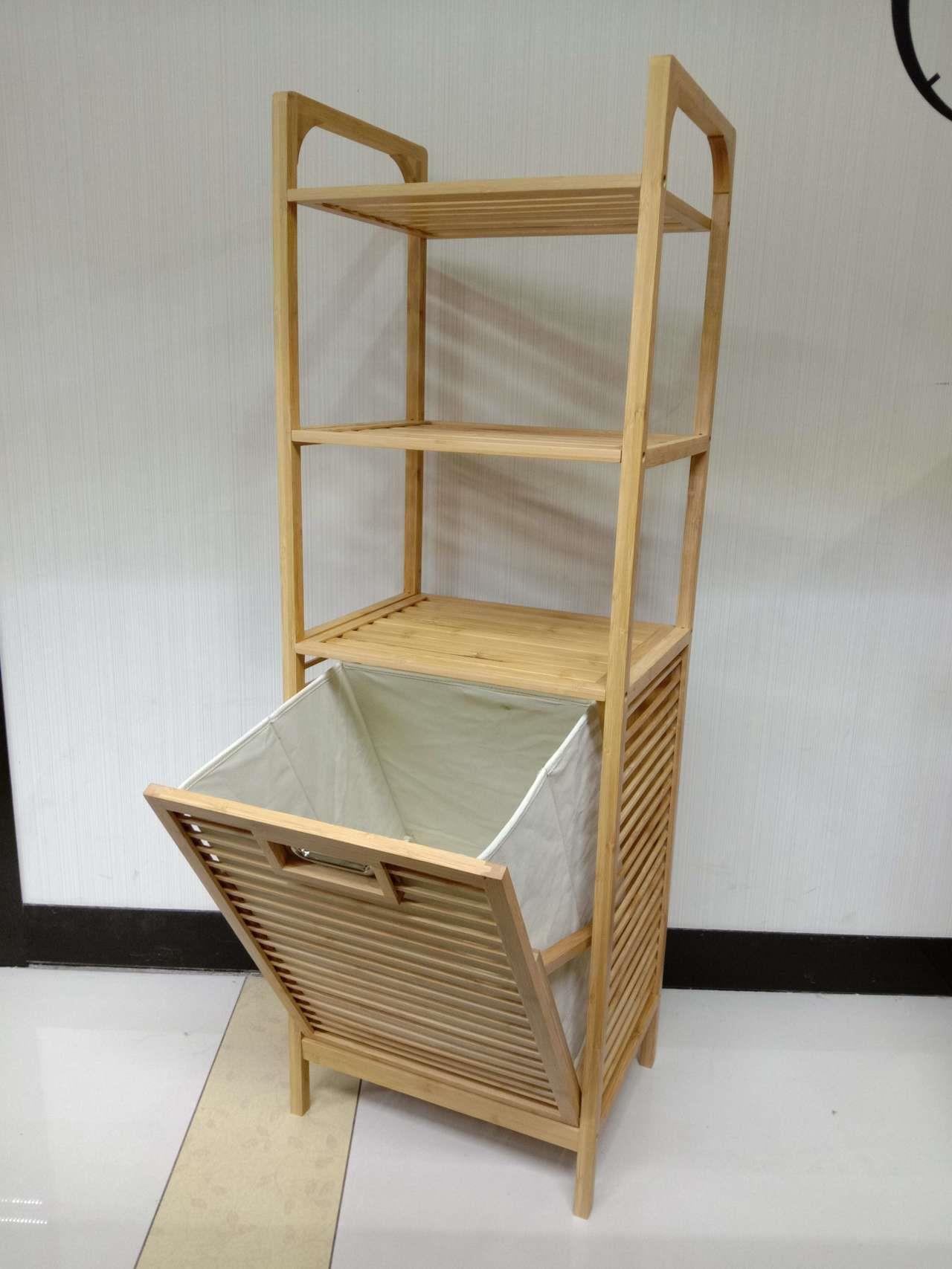 Bambu 3 Raflı Kirli Sepeti Çok Amaçlı Banyo Düzenleyici Organizer Raf