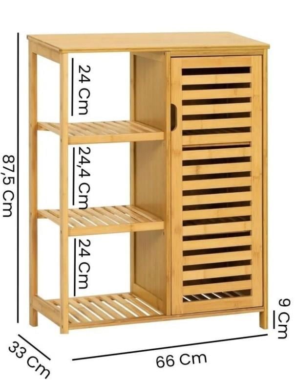 Bambu 5 Raflı Kapaklı Salon Mutfak Banyo Dolabı Düzenleme Organizeri
