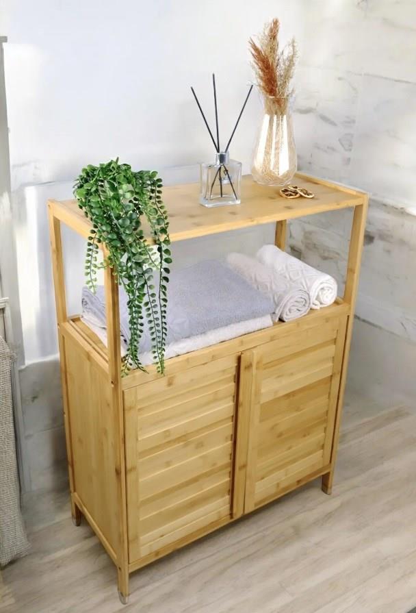 Bambu Çift Kapaklı 2 Raflı Çok Amaçlı Düzenleyici Organizer Banyo Dolabı