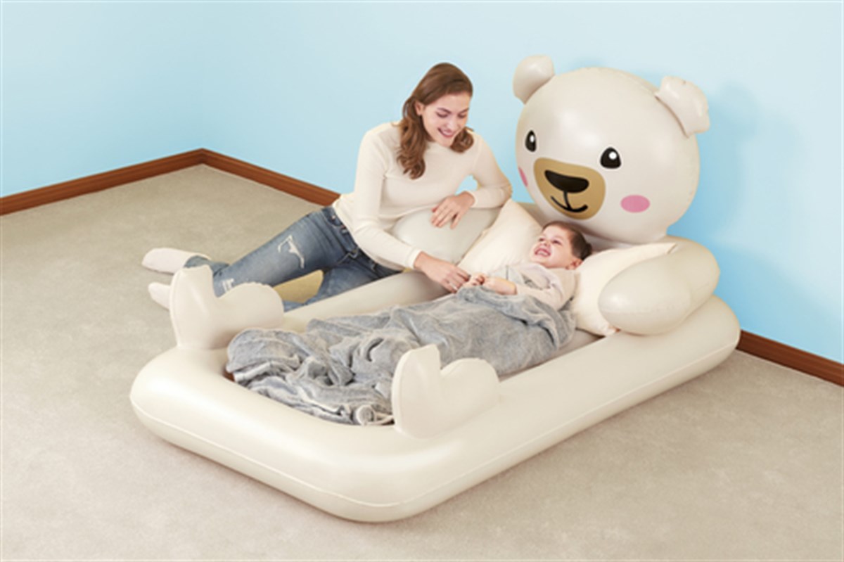 Bestway 67712 Teddy Bear Temalı, Şişme Çocuk Yatağı Pompa Hediyeli
