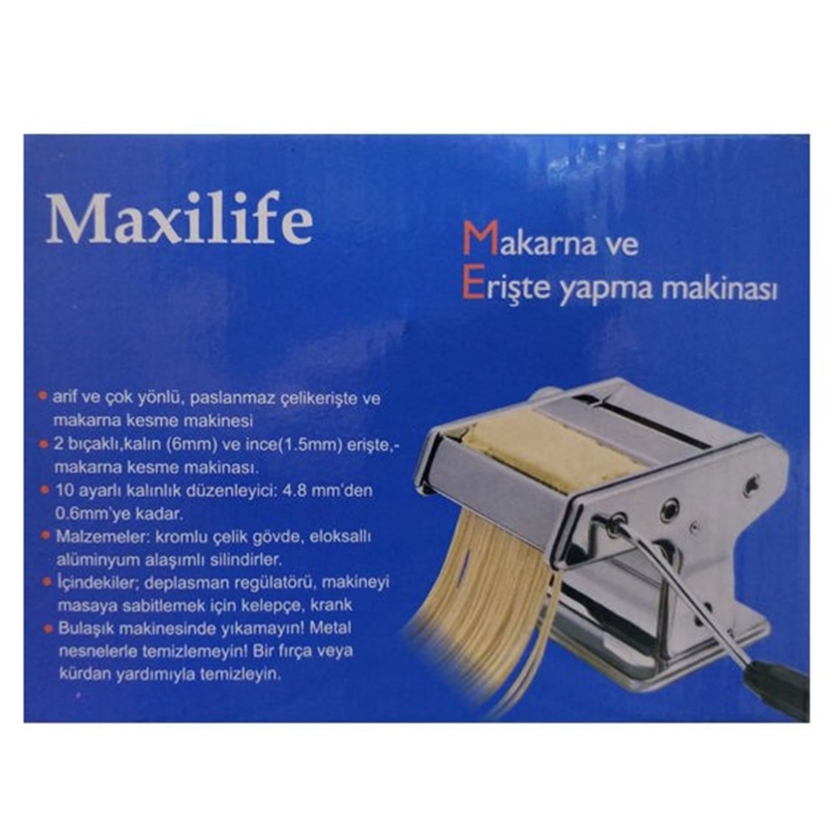 Çelik Erişte Ve Makarna Yapma Makinesi 3 Fonksiyonlu 150 Mm