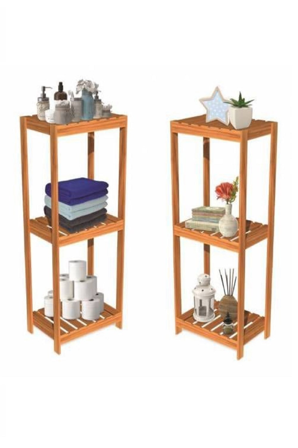 Çok Amaçlı Üç Katlı Demonte Ahşap Raf